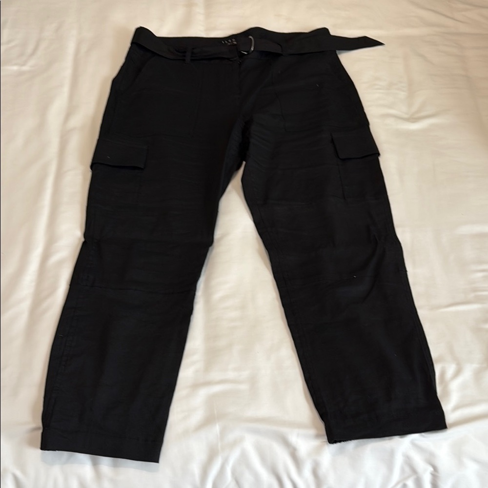 Women's Black Linen Cargo Pants